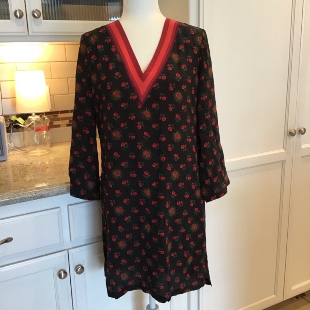 BALDWIN Black Rose V-neck Silk Dress | NWOT
